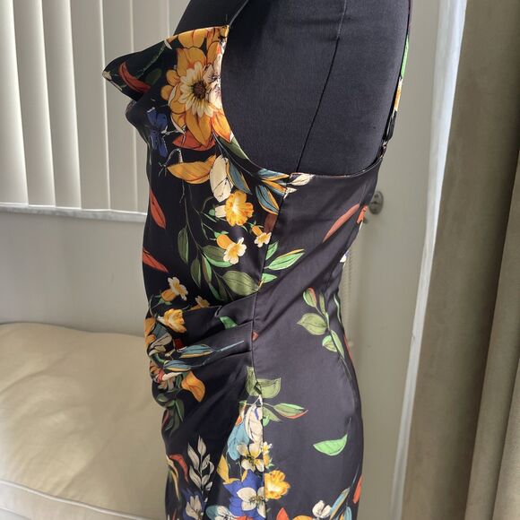 Pookie And Sebastian black floral Cowl Neck Midi Slit Dress M - Picture 3 of 11